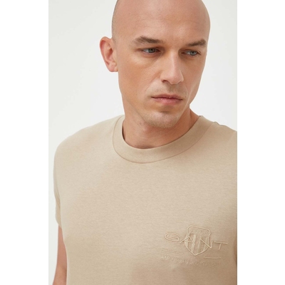 Gant tricou din bumbac culoarea bej, cu imprimeu