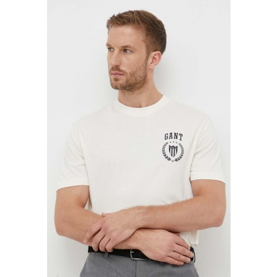 Gant tricou din bumbac culoarea bej, cu imprimeu