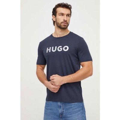 HUGO tricou din bumbac barbati, culoarea albastru marin, cu imprimeu