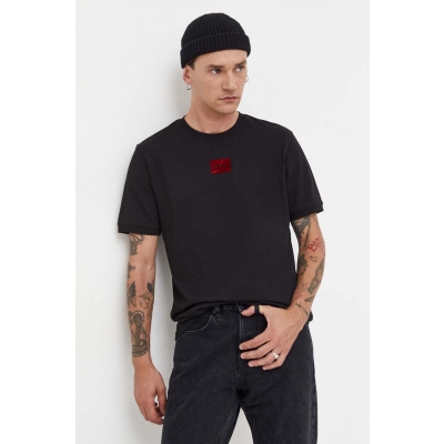 HUGO tricou din bumbac barbati, culoarea negru, cu imprimeu