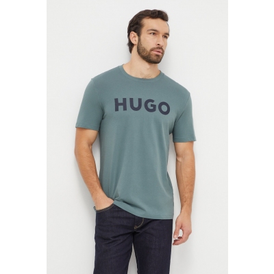 HUGO tricou din bumbac barbati, culoarea verde, cu imprimeu