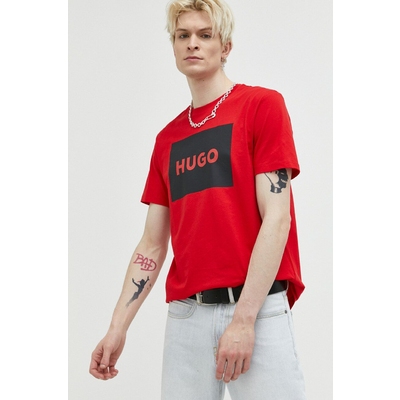 HUGO tricou din bumbac culoarea roz, cu imprimeu
