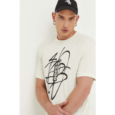 HUGO tricou din bumbac culoarea verde, cu imprimeu