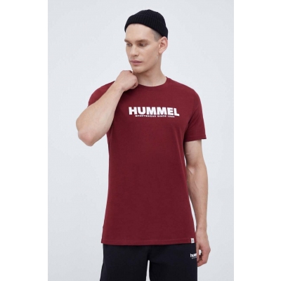 Hummel tricou din bumbac culoarea bordo, cu imprimeu