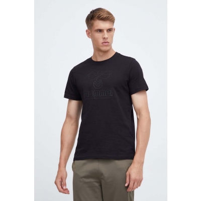 Hummel tricou din bumbac culoarea negru, cu imprimeu