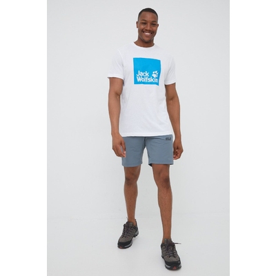 Jack Wolfskin tricou barbati, culoarea alb, cu imprimeu