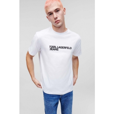 Karl Lagerfeld Jeans tricou din bumbac culoarea alb, cu imprimeu