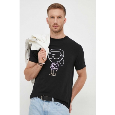 Karl Lagerfeld tricou barbati, culoarea negru, cu imprimeu
