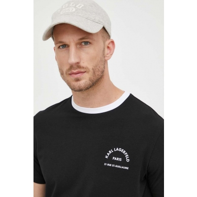 Karl Lagerfeld tricou barbati, culoarea negru, cu imprimeu