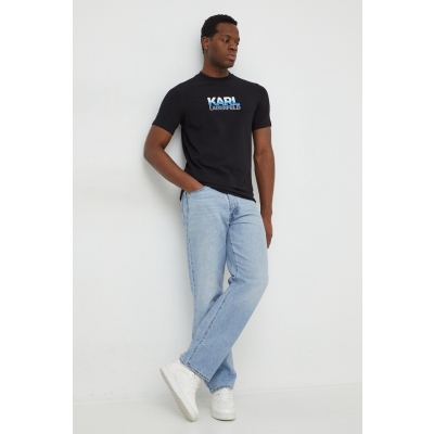 Karl Lagerfeld tricou barbati, culoarea negru, cu imprimeu