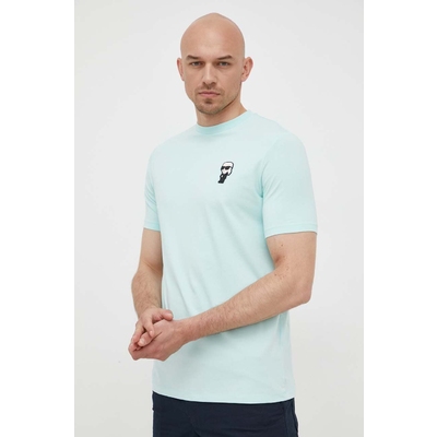 Karl Lagerfeld tricou barbati, culoarea turcoaz, cu imprimeu