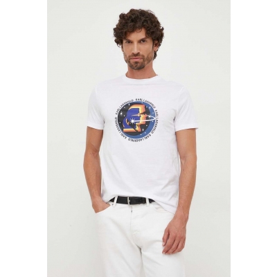 Karl Lagerfeld tricou din bumbac barbati, culoarea alb, cu imprimeu