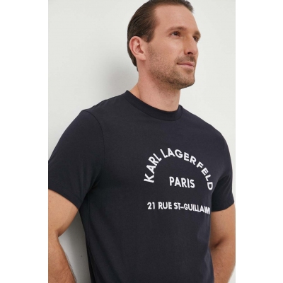 Karl Lagerfeld tricou din bumbac barbati, culoarea albastru marin, cu imprimeu