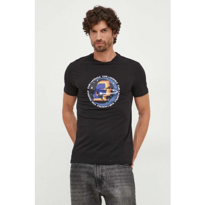 Karl Lagerfeld tricou din bumbac barbati, culoarea negru, cu imprimeu