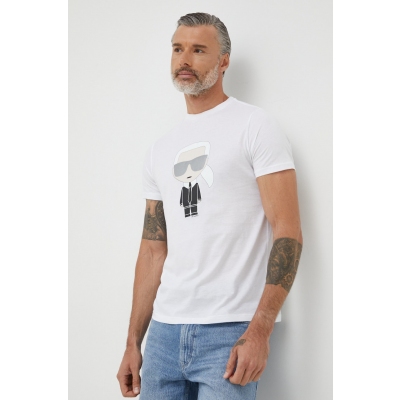 Karl Lagerfeld tricou din bumbac culoarea alb, cu imprimeu