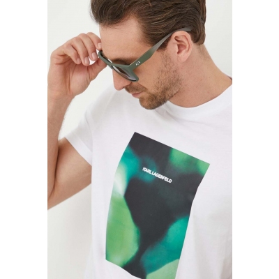Karl Lagerfeld tricou din bumbac culoarea alb, cu imprimeu