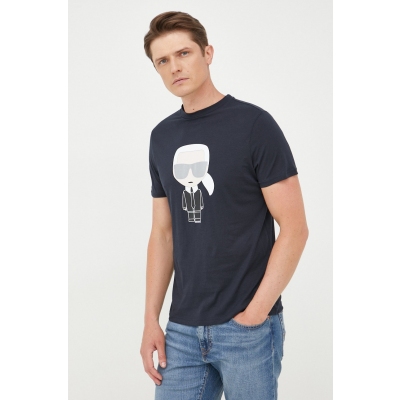 Karl Lagerfeld tricou din bumbac culoarea albastru marin, cu imprimeu