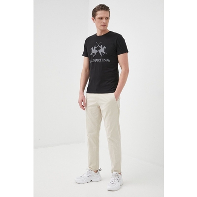 La Martina tricou din bumbac culoarea negru, cu imprimeu