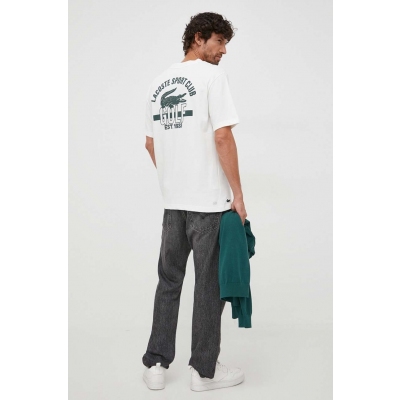 Lacoste tricou barbati, culoarea bej, cu imprimeu