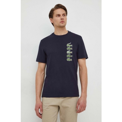 Lacoste tricou din bumbac barbati, culoarea albastru marin, cu imprimeu