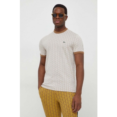 Lacoste tricou din bumbac barbati, culoarea bej, modelator