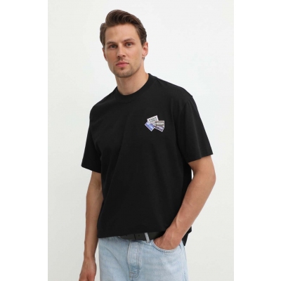Lacoste tricou din bumbac barbati, culoarea negru, cu imprimeu