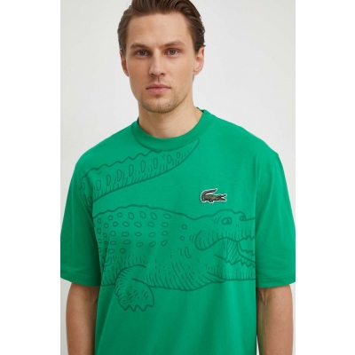 Lacoste tricou din bumbac barbati, culoarea verde, cu imprimeu