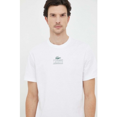 Lacoste tricou din bumbac culoarea alb, cu imprimeu