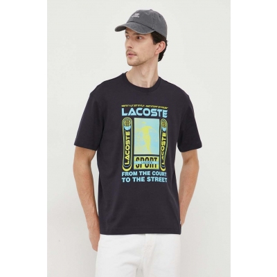 Lacoste tricou din bumbac culoarea albastru marin, cu imprimeu