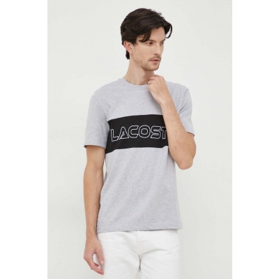Lacoste tricou din bumbac culoarea gri, cu imprimeu