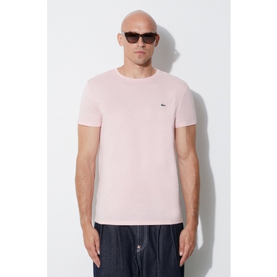 Lacoste tricou din bumbac culoarea roz, neted
