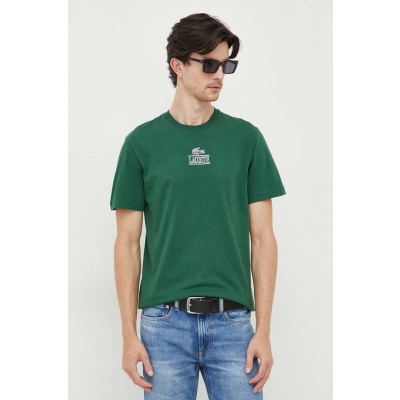 Lacoste tricou din bumbac culoarea verde, cu imprimeu