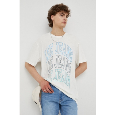 Lee tricou din bumbac culoarea bej, cu imprimeu