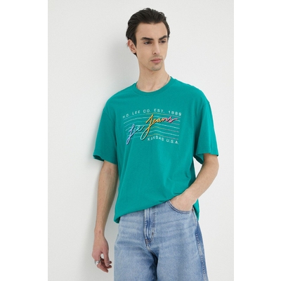 Lee tricou din bumbac culoarea verde, cu imprimeu