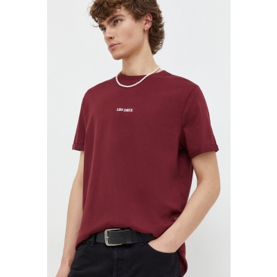 Les Deux tricou din bumbac barbati, culoarea bordo, cu imprimeu