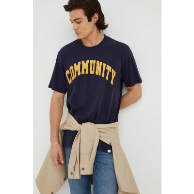 Les Deux tricou din bumbac culoarea albastru marin, cu imprimeu