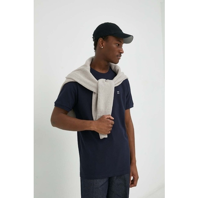 Les Deux tricou din bumbac culoarea albastru marin, neted