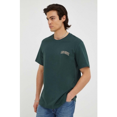 Les Deux tricou din bumbac culoarea verde, cu imprimeu