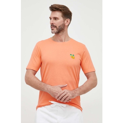 Lindbergh tricou din bumbac culoarea portocaliu, cu imprimeu