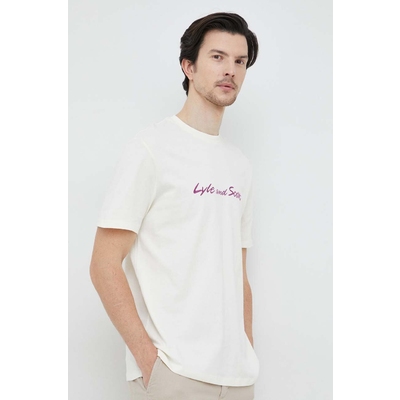 Lyle & Scott tricou din bumbac culoarea bej, cu imprimeu