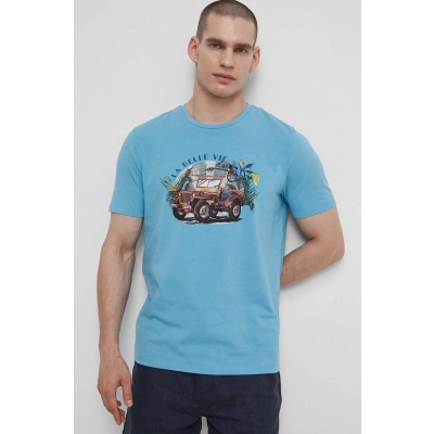 Medicine tricou barbati, culoarea turcoaz, cu imprimeu