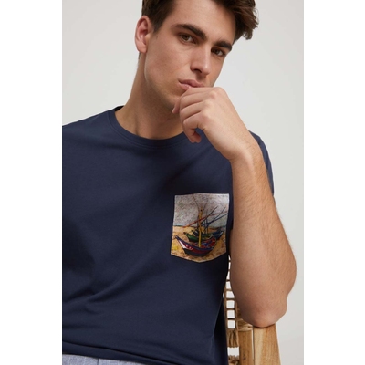 Medicine tricou din bumbac barbati, culoarea albastru marin, cu imprimeu