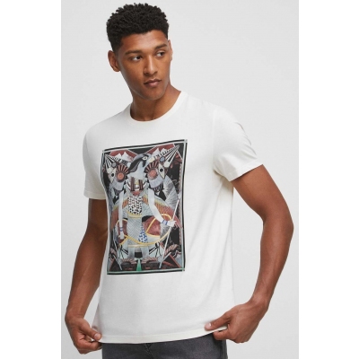 Medicine tricou din bumbac barbati, culoarea bej, cu imprimeu