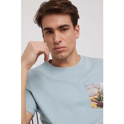 Medicine tricou din bumbac barbati, culoarea turcoaz, cu imprimeu