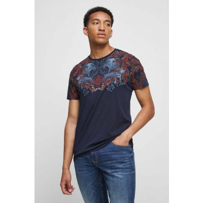 Medicine tricou din bumbac culoarea albastru marin, cu imprimeu