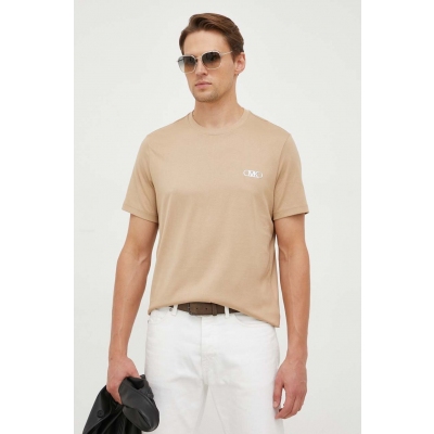 Michael Kors tricou din bumbac barbati, culoarea bej, cu imprimeu