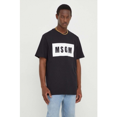 MSGM tricou din bumbac barbati, culoarea negru, cu imprimeu