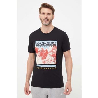 Napapijri tricou din bumbac culoarea negru, cu imprimeu