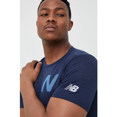 New Balance tricou de alergare Impact culoarea albastru marin, cu imprimeu
