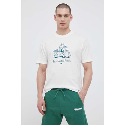 New Balance tricou din bumbac culoarea bej, cu imprimeu